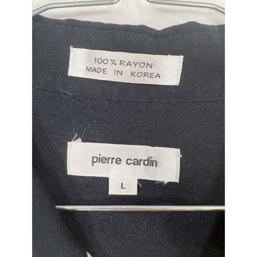 Pierre Cardin Vintage Rayon Tropical Leaf Shirt Mens Large Black Cream - Picture 3 of 6